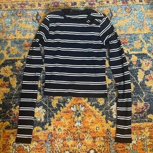 Brandy Melville Navy and White Striped Long Sleeve Tee - One Size